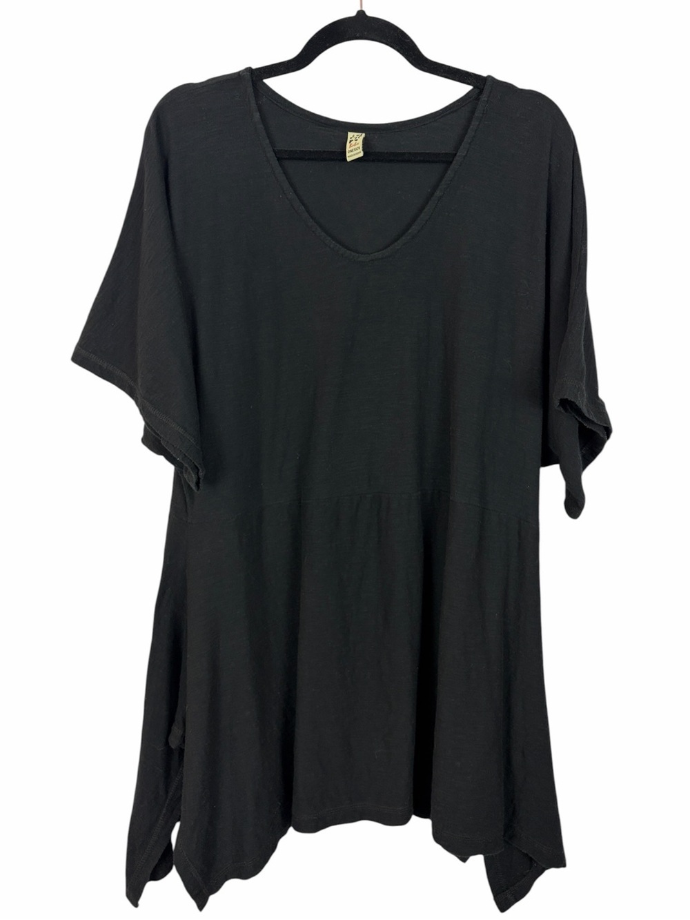 Baba Black Oversized Tunic Top One Size Handkerchief Hem 100% Cotton